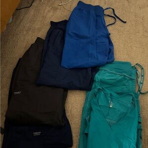 Cherokee Workwear Scrub Set in Blue and Teal